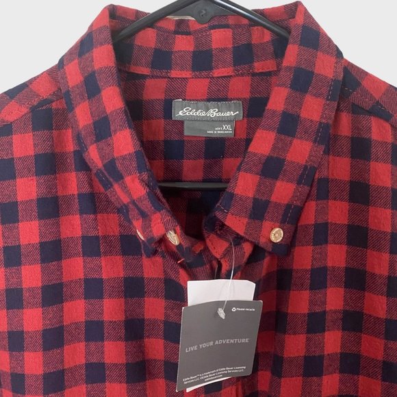Eddie Bauer Button Down Flannel Shirt Mens 2XL Red Black Casual Long Sleeve NEW - Picture 5 of 14